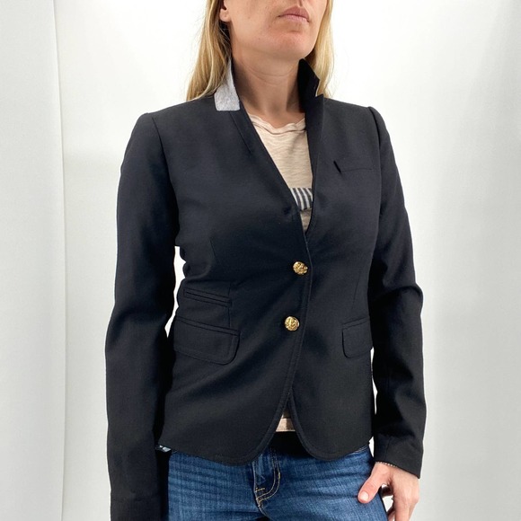 J. Crew Black Schoolboy Wool Blazer Coat Jacket Size 2 - Picture 1 of 14